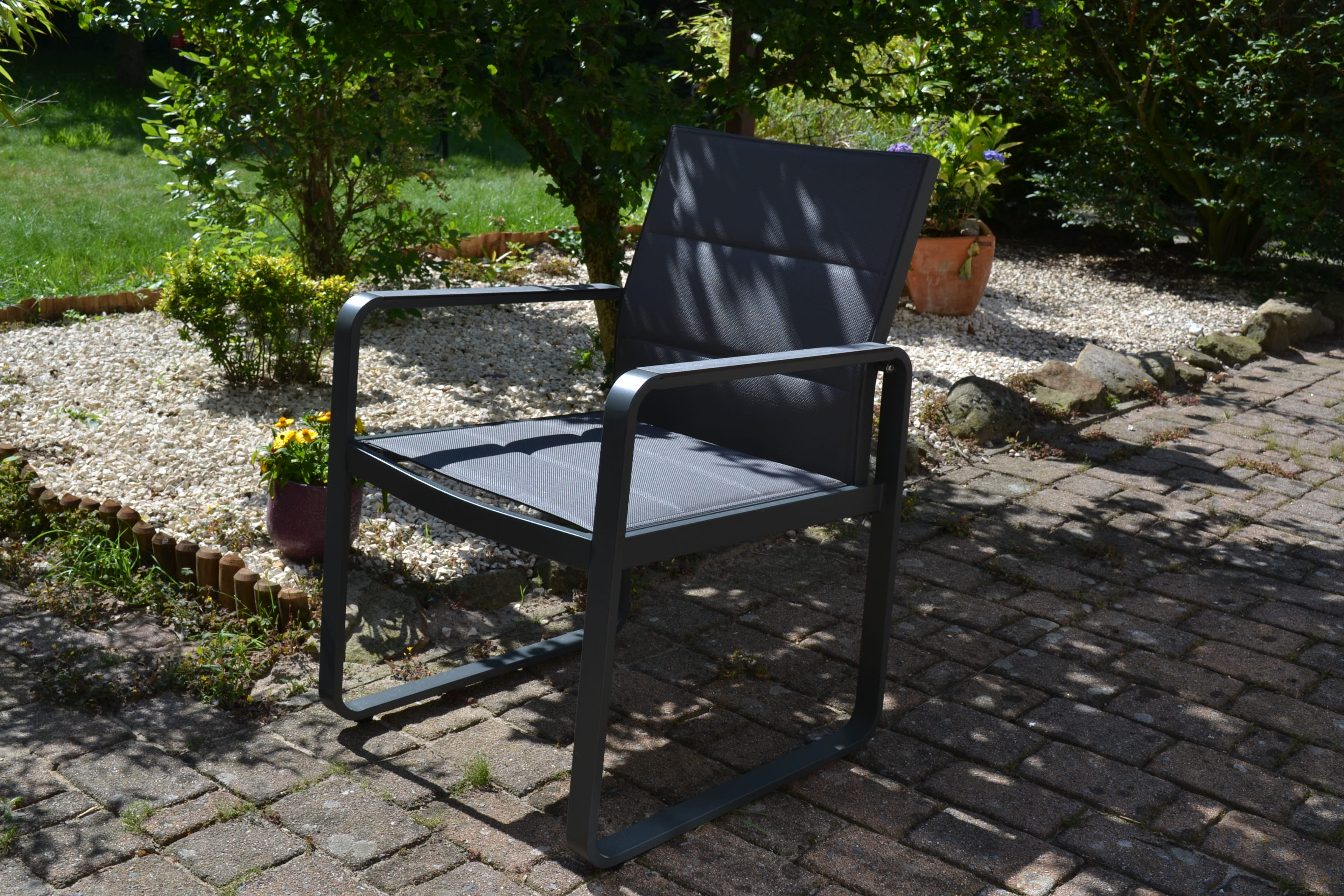 HPL Garnitur Korsika 180/240 x 100 cm mit 8 modernen Sessel Alu mit Textilene