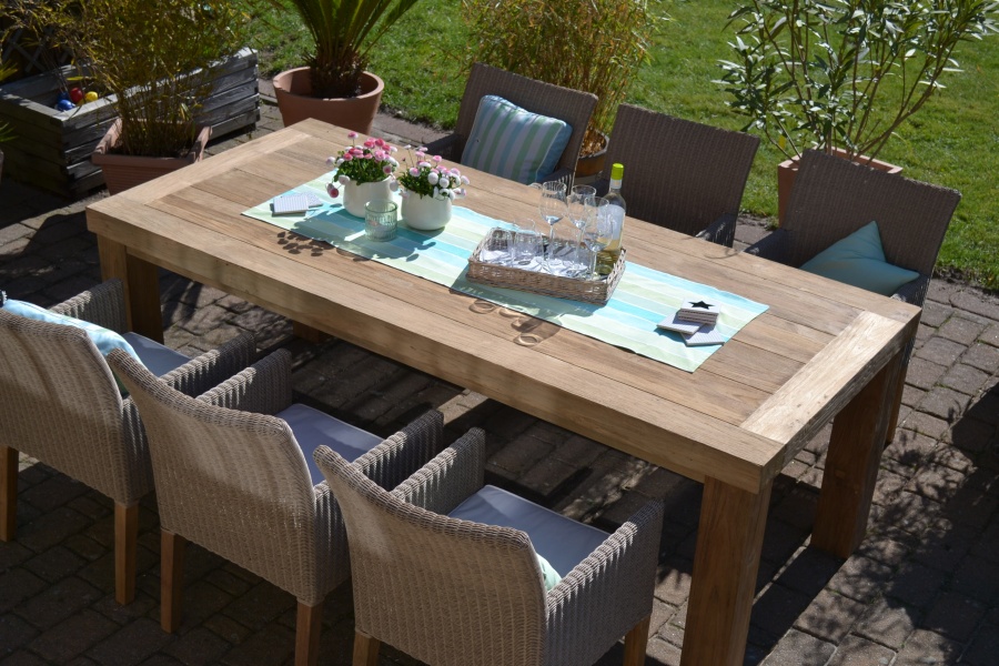 Old Teak Garnitur Hercules 6 Personen + 6 Sessel Natur/Grau